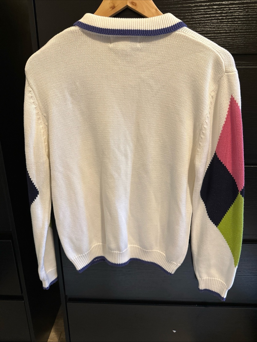 Petite Sophisticate White Argyle Polo Sweater with Pink, Navy & Lime Accents - Picture 2 of 7